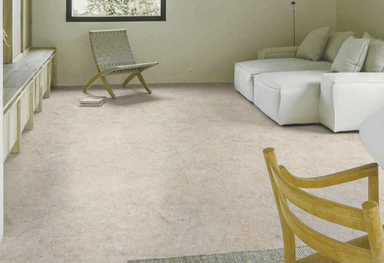 Room with desert Rose limestone, cream with a soft fossil-like pattern