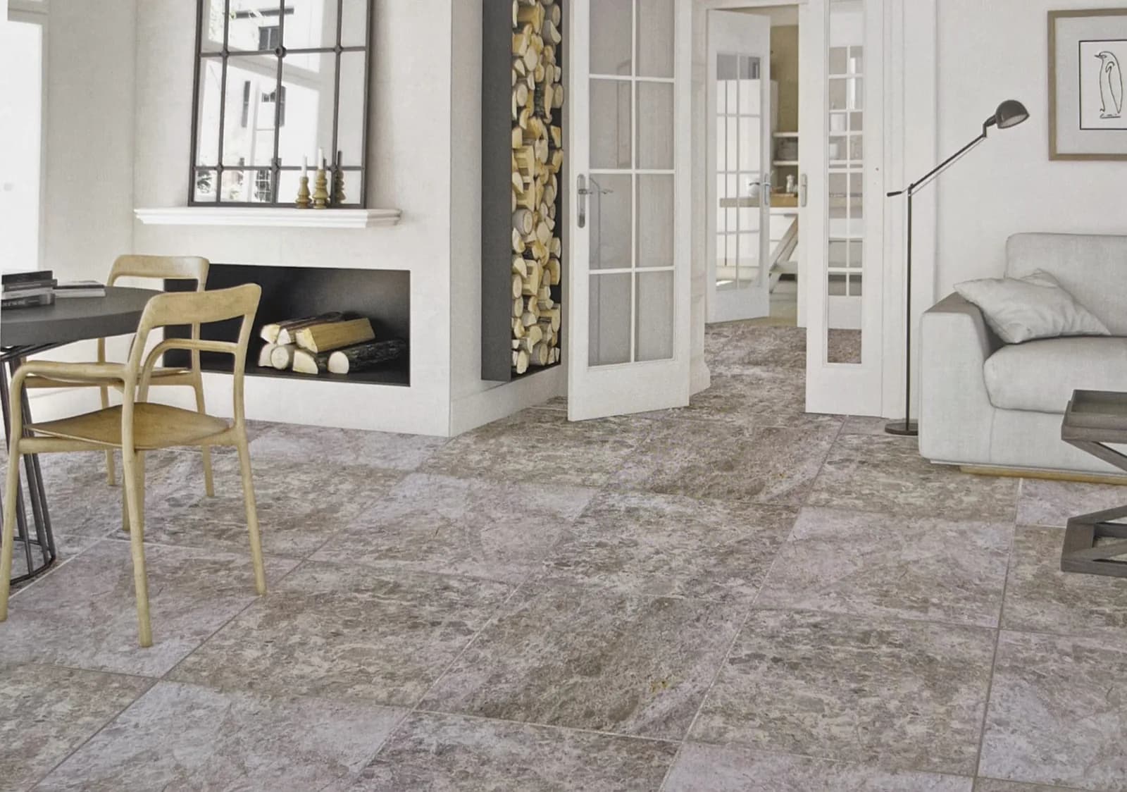Room with gray Fantasy marble, mottled grey with taupe patches