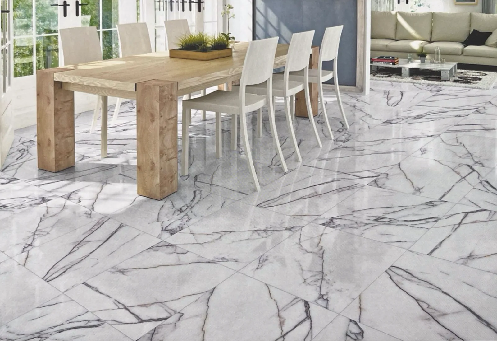 Room with lilac Light marble, white with scattered lilac-grey veins