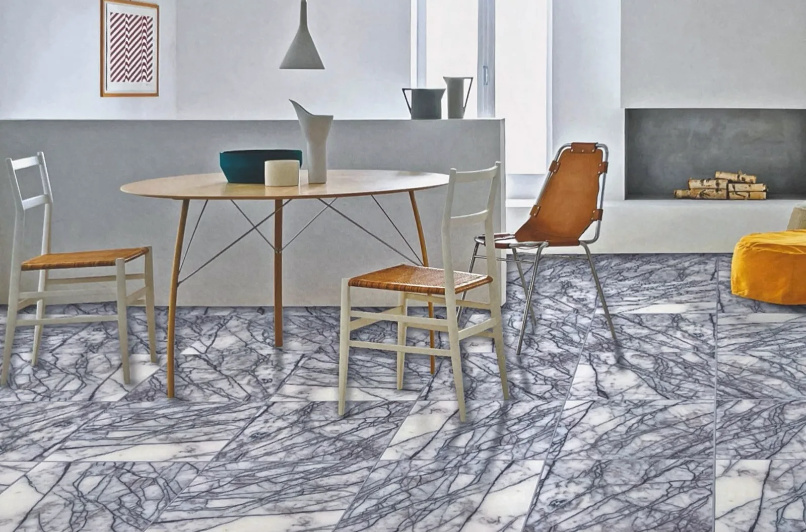 Room with lilac Violet marble, white with dense violet-grey veining