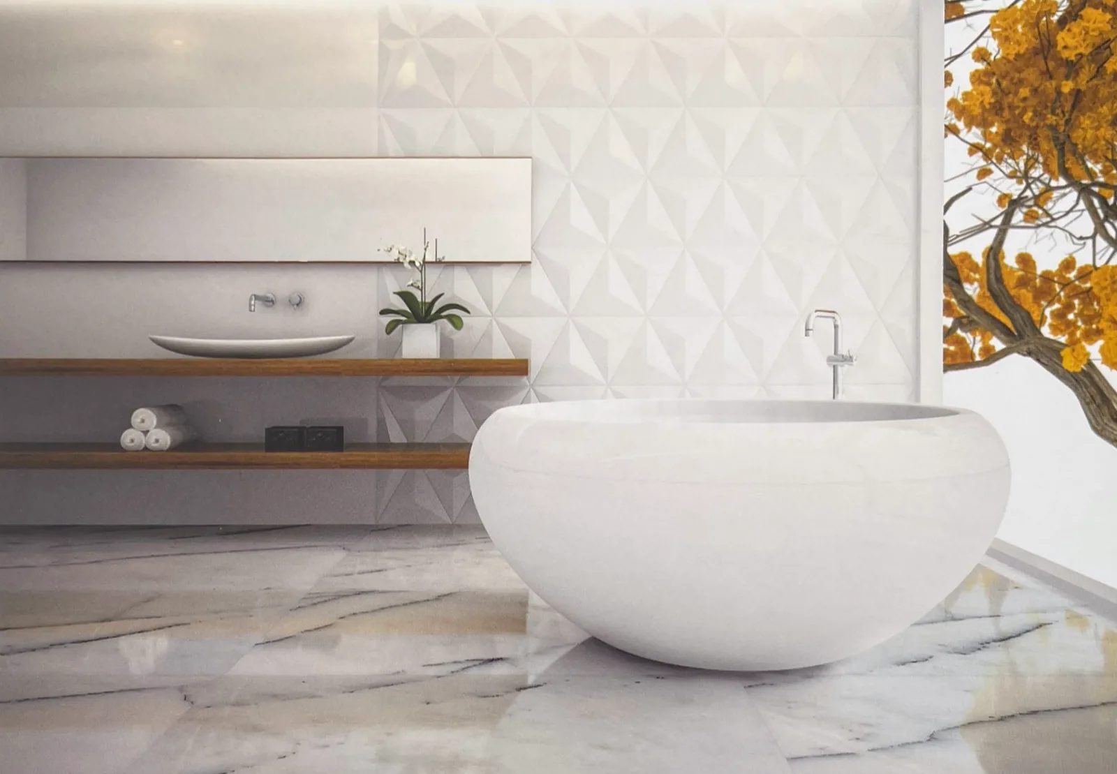 Room with newyork marble, white with fine dark grey veins