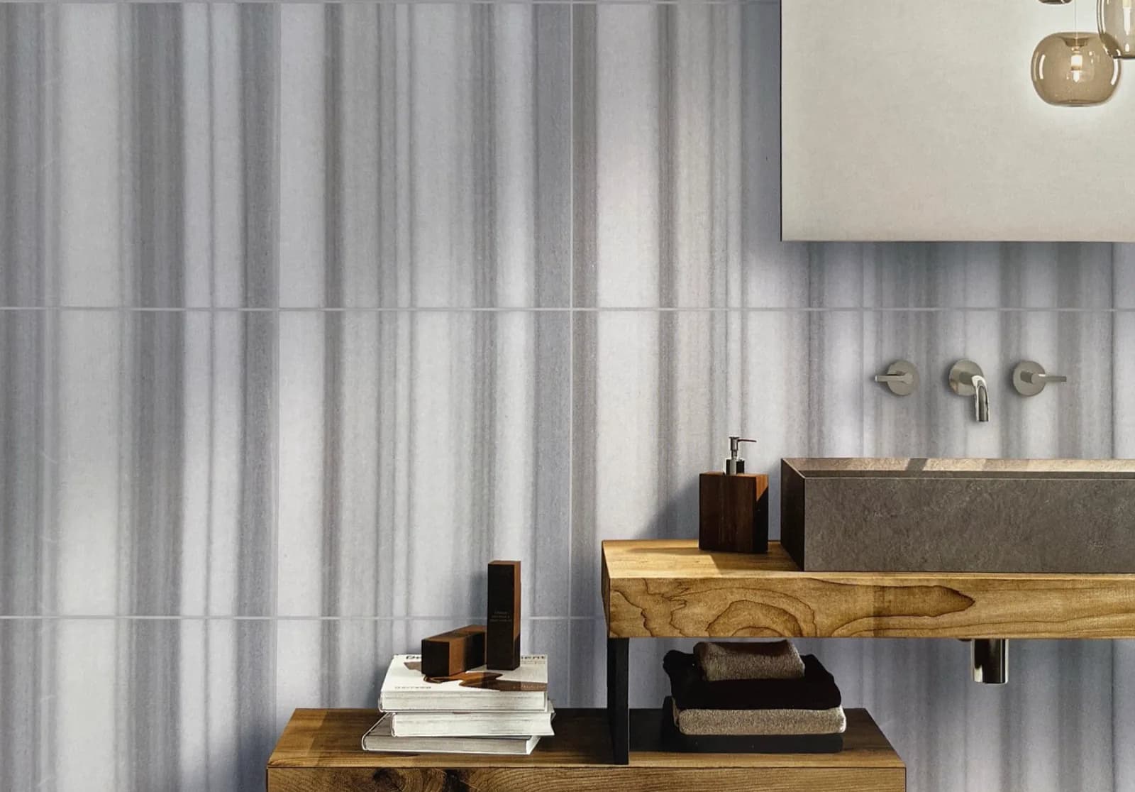 Room with zebra marble, parallel grey and white stripes